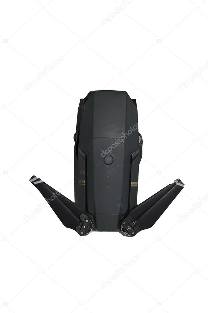 Unmanned aerial vehicle DJI Mavic Pro quadcopter battery power supply for photo-video shooting isolated on white background country Kazakhstan city of Kentau July 27, 2019