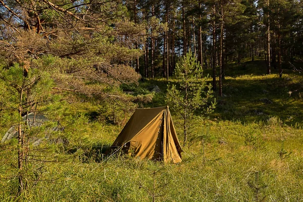 Old Russian Cloth Tent Field Republic Altai Triangular Brown Green — Stock Photo, Image