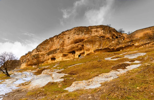 Cueva Ciudad Chufut Kale Vista Desde Fondo Montaña Distrito Bakhchisaray —  Fotos de Stock