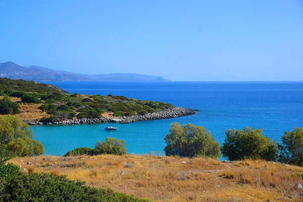 Deniz Yaz Crete Island Yunanistan Dağlardan Görünümüne Kuru Yeşil Çalılar — Stok fotoğraf