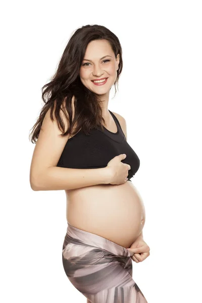 Beautiful Smiling Pregnant Woman Posing White Background Stock Picture