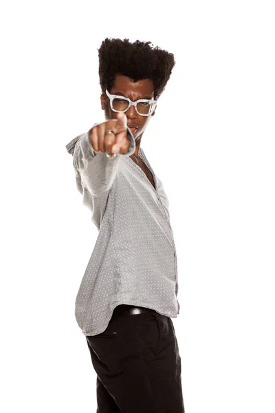 Young Handsome Exited Afro American Stylish Hipster Guy Pointing You — Stock Photo, Image