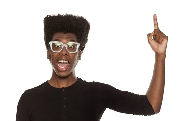 Jeune Beau Jeune Afro Américain Élégant Hipster Gars Pointant Vers — Photo