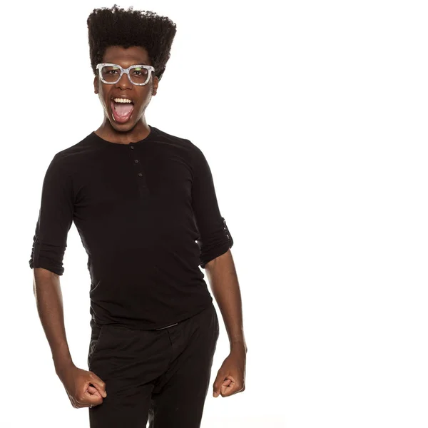 Happy Young Handsome Afro American Hipster Guy Isolated White Background — Stock Photo, Image