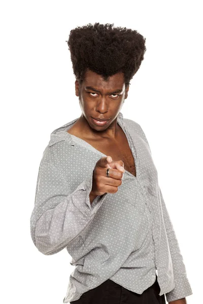 Angry Young Handsome Afro American Hipster Guy Isolated White Background — Stock Photo, Image