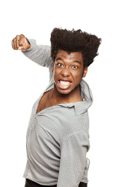 Portret Szczęśliwy Młody Przystojny Afro American Hipster Faceta Białym Tle — Zdjęcie stockowe