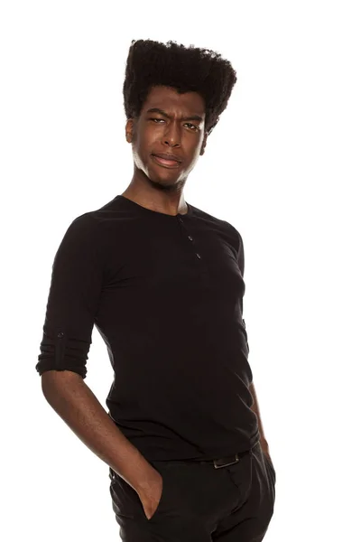 Young Handsome Afro American Stylish Hipster Guy Standing Isolated White — Stock Photo, Image