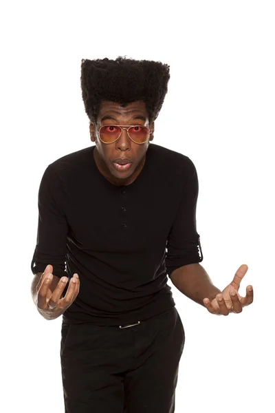 Wondering Young Handsome Afro American Stylish Hipster Guy Standing Isolated — Stock Photo, Image