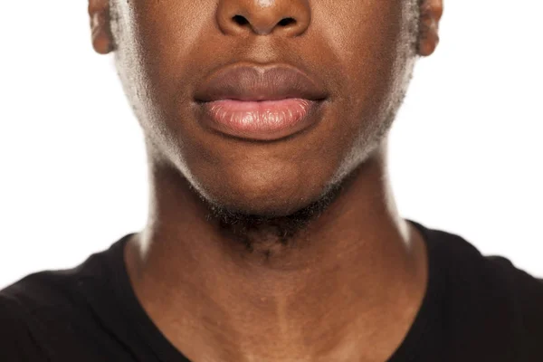 Close View Mouth Young Black African American Guy White Background — Stock Photo, Image