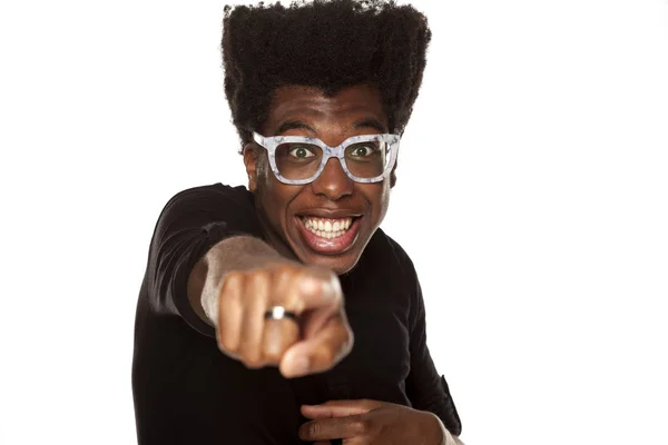 Portrait Jeune Homme Moderne Afro Américain Heureux Avec Des Lunettes — Photo