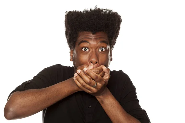 Portrait Young Shocked African American Modern Man White Background — Stock Photo, Image