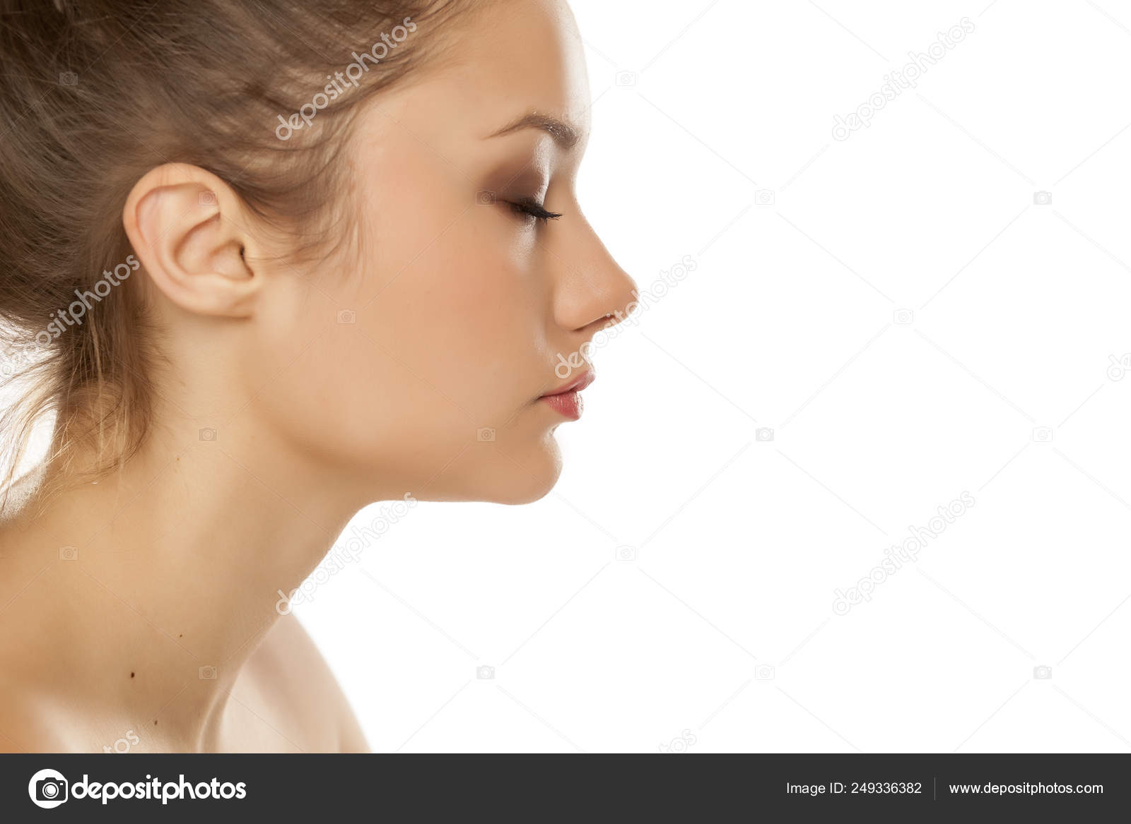 Profile View Young Girl Closed Eyes White Background Stock Photo