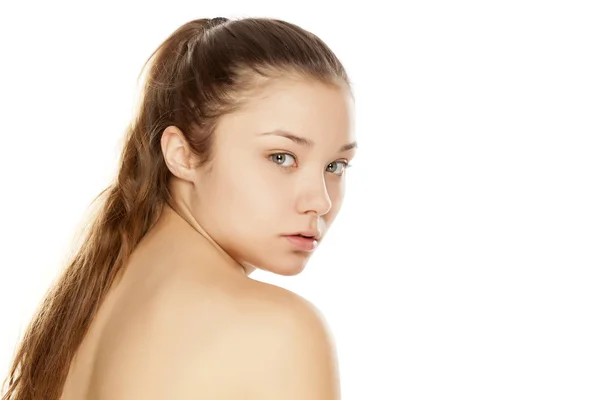 Young Girl Makeup Posing White Background — Stock Photo, Image