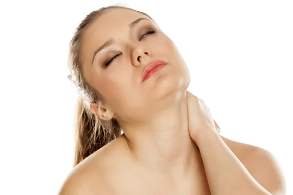 Young Girl Having Neck Pain — Stock Photo, Image