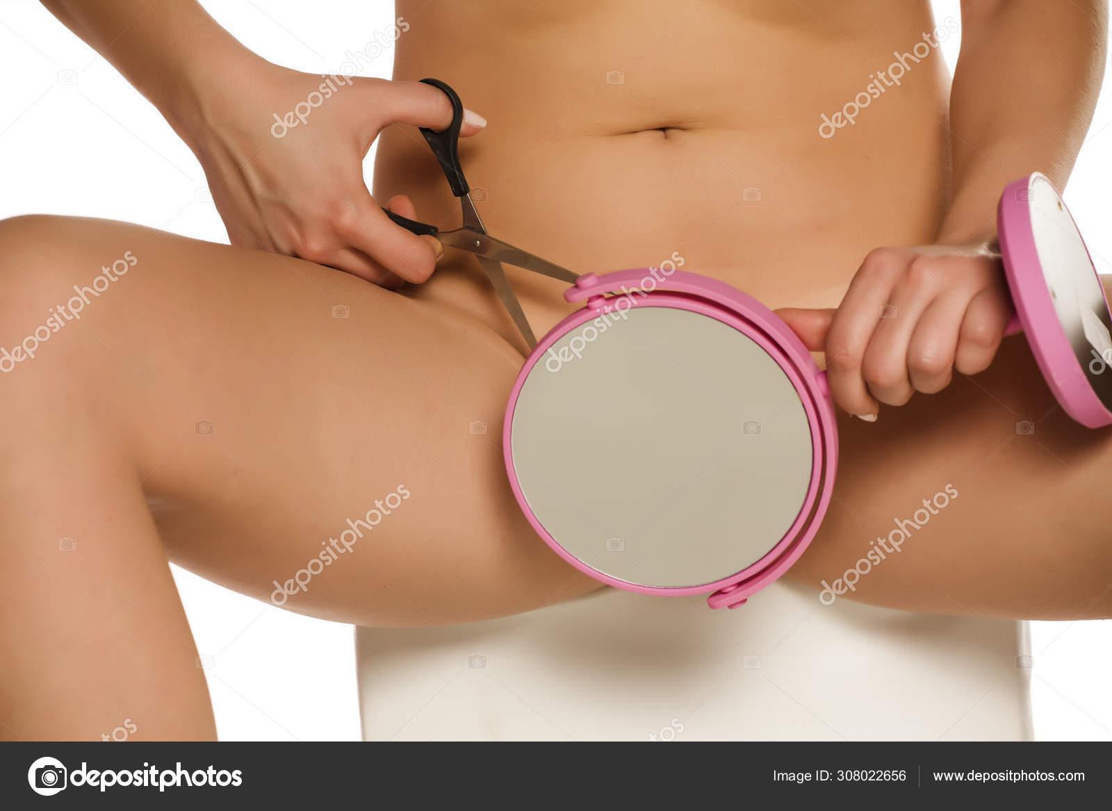 Young Woman Trimming Her Pubic Hair Scissors White Background Stock Photo  by ©VGeorgiev 308022656