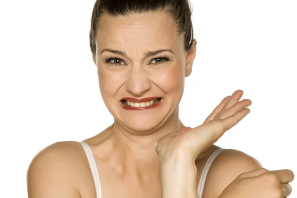 Young Disgusted Woman White Background — Stock Photo, Image