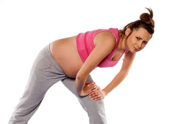 Pregnant Woman Doing Exercises White Background — Stock Photo, Image