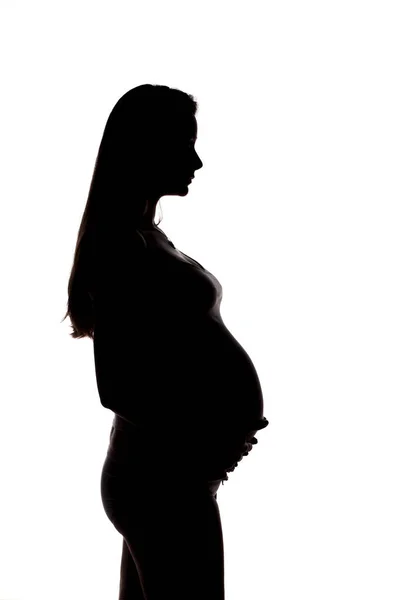 Gravid Kvinna Siluett Vit Bakgrund — Stockfoto