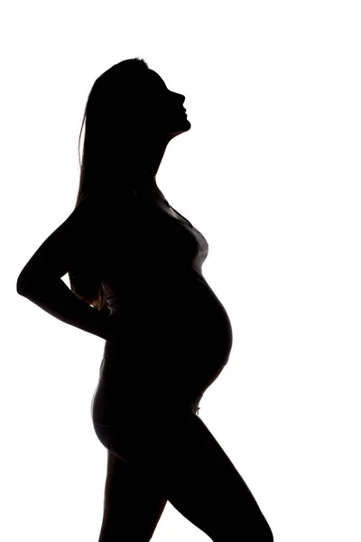 Silhouette Donna Incinta Uno Sfondo Bianco — Foto Stock