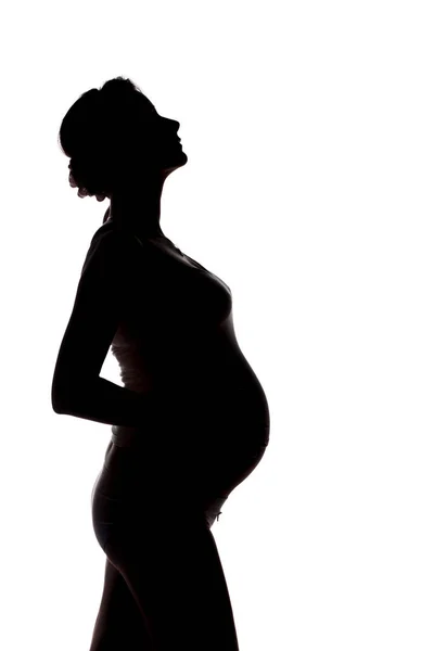 Silhouette Donna Incinta Uno Sfondo Bianco — Foto Stock