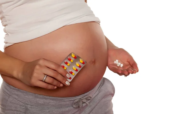 Mujer Embarazada Posando Con Medicamento Las Manos —  Fotos de Stock