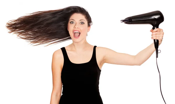 Hezká Dívka Dlouhými Foukání Úžiny Vlasy — Stock fotografie