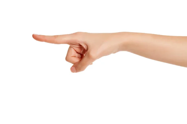 Female Hand Index Finger Pointing White Background — Stock Photo, Image