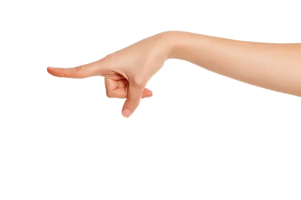 Female Hand Index Finger Pointing White Background — Stock Photo, Image