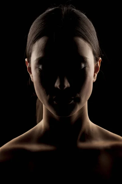 Silhouette Porträt Einer Frau Auf Schwarzem Hintergrund — Stockfoto