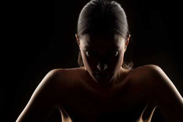 Silhouet Portret Van Een Vrouw Een Zwarte Achtergrond — Stockfoto