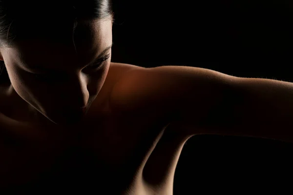 Silhouette Ritratto Una Donna Sfondo Nero — Foto Stock