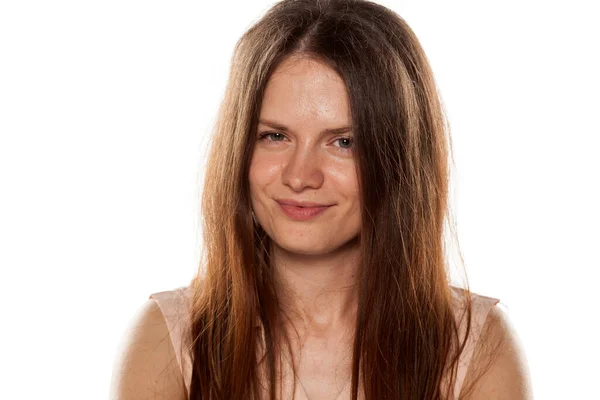 Portrait Smiling Young Woman Makeup — Stock Photo, Image