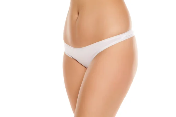 Taille Féminine Hanches Culotte Blanche Sur Fond Blanc — Photo