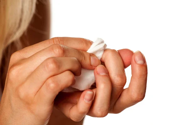 Woman Removing Nail Polish Cotton Pad Aceone — Stock Photo, Image