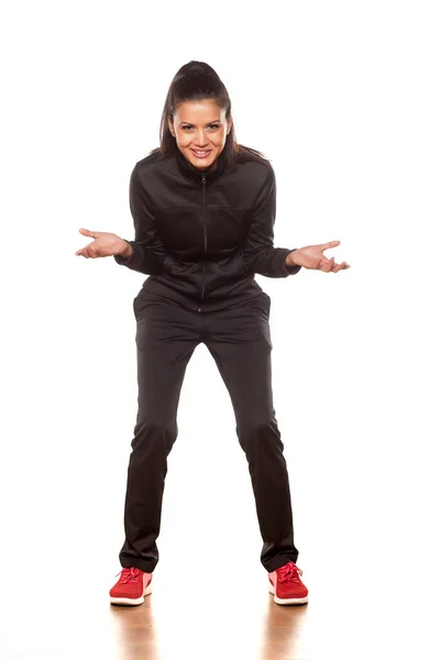 Young Pretty Woman Tracksuits Posing Studio White Background — Stock Photo, Image