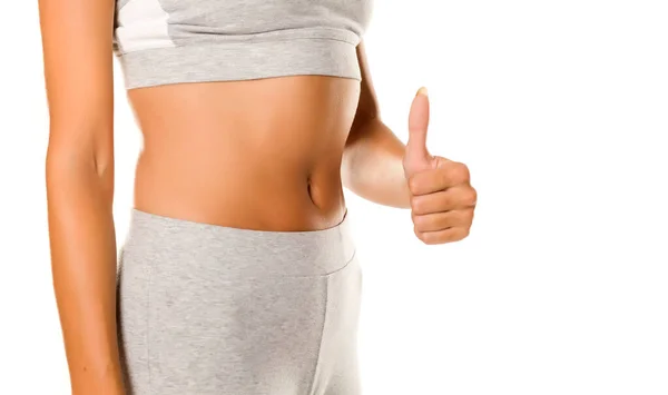 Sexy Slim Female Belly Thumbs White Background — Stock Photo, Image