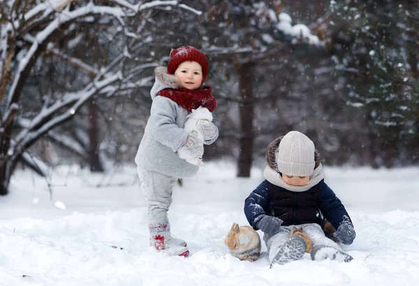 iki çocuk ile tavşan th karlı Park oyun 