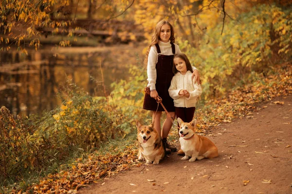 Volledige Lengte Schot Van Knuffelende Zusters Met Twee Vrienden Staan — Stockfoto