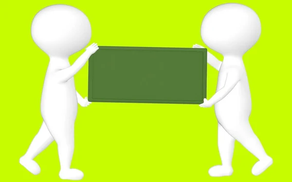 3d character , man two character and a empty green board