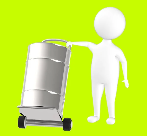3d character , man , trolley and barrel in it