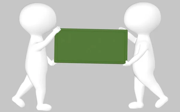 3d character , man two character and a empty green board
