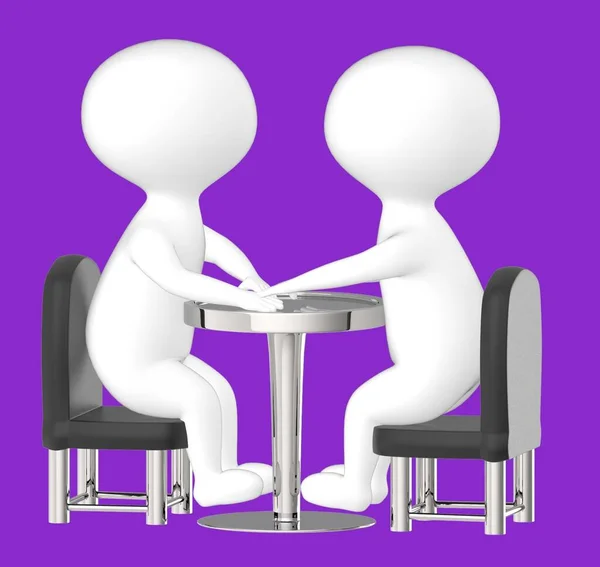 3d character , man , two character sitting opposite on a table