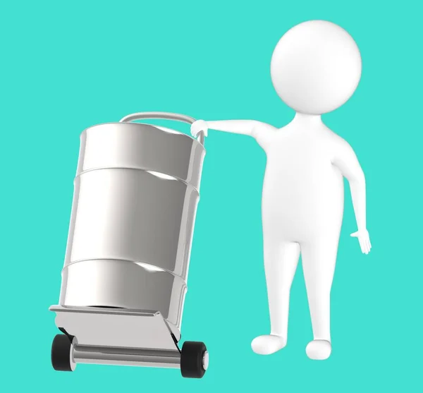 3d character , man , trolley and barrel in it