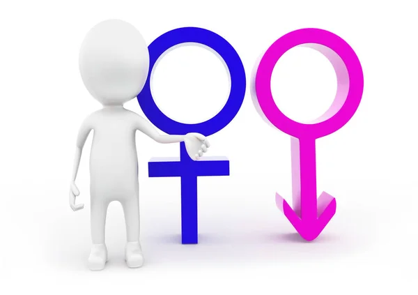 Man Presenting Male Female Sign Concept White Isolated Background Front — Stock Photo, Image