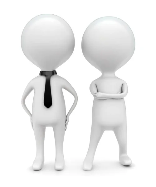 Beyaz arka planda kravat konsepti olan ve olmayan 3D adamlar - 3D görüntüleme, ön açı görünümü