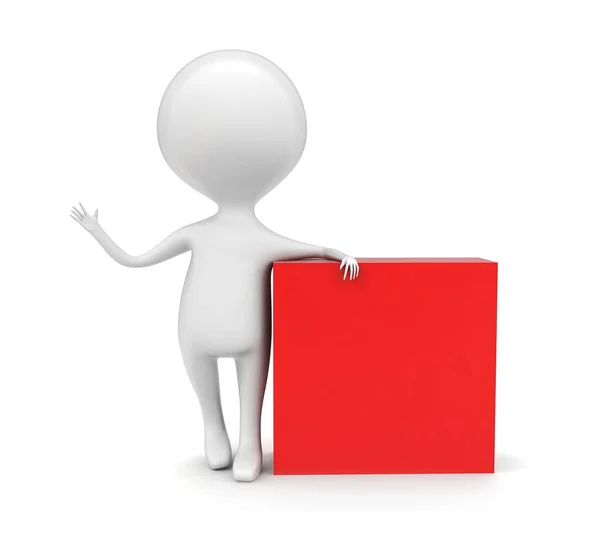 Άνθρωπος Παρουσιάζοντας Κόκκινο Κουτί Έννοια Λευκό Φόντο Απομονωμένη Rendering Μπροστινή — Φωτογραφία Αρχείου