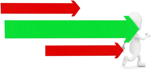 Uomo Esecuzione Con Concetto Frecce Avanti Verde Rosso Sfondo Bianco — Foto Stock
