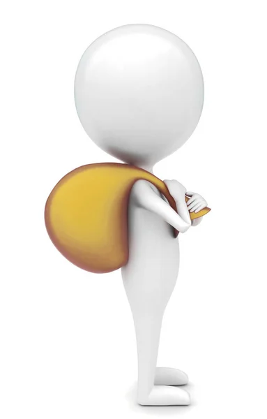 3d adam bir çuval taşıma omuz kavramında