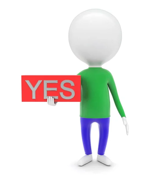 3d man holding yes text in a box in hands concept — Stock Photo, Image