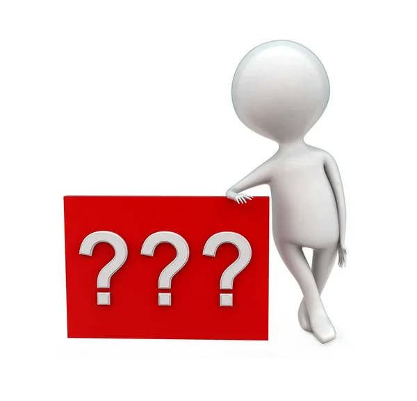 Soru işaretleri kutusu konseptini sunan 3D adam